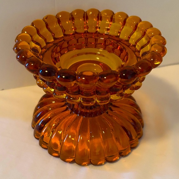 Vintage Amber Glass Two-Piece Votive, Taper or 3” Candle Holder - Picture 1 of 10